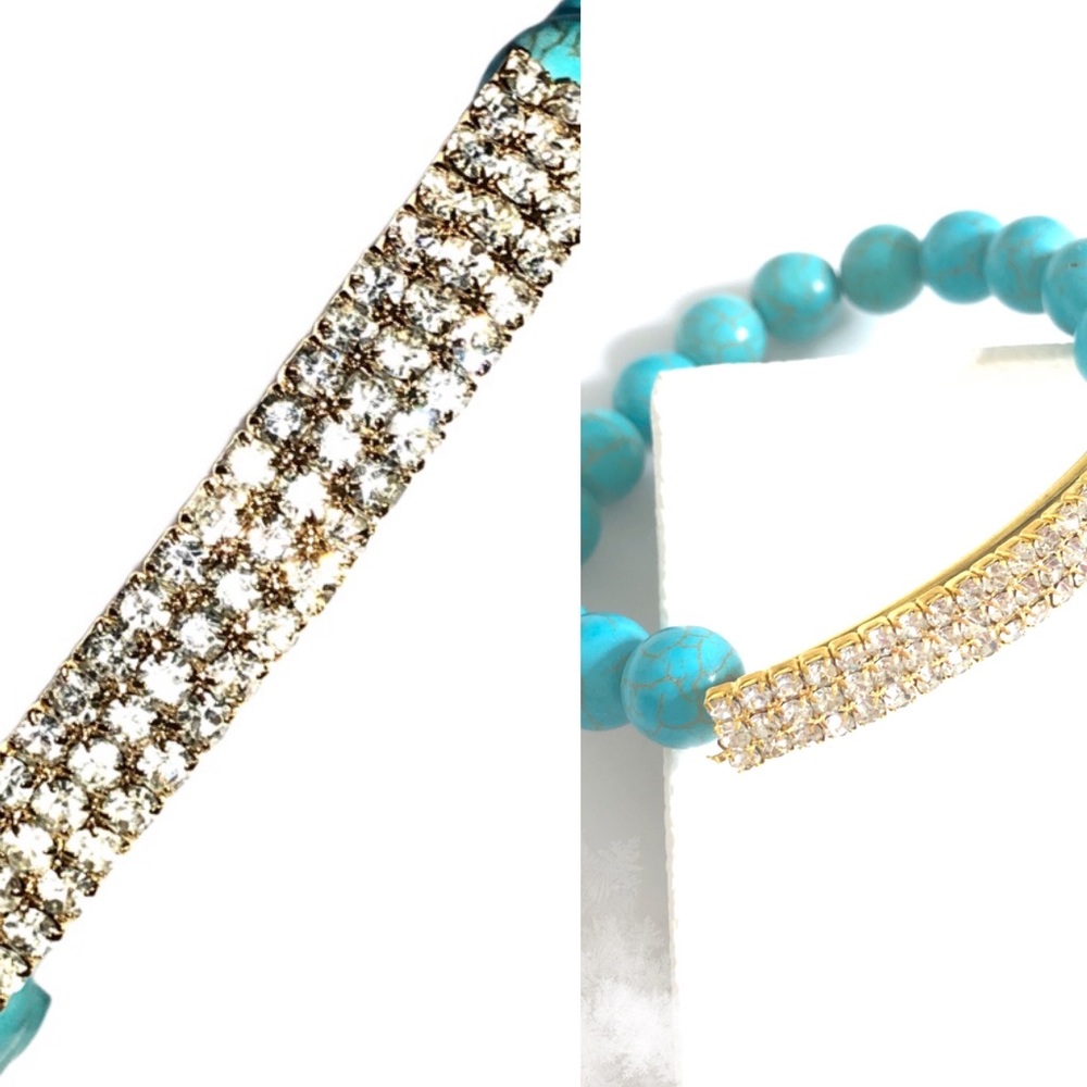 Gold Rhinestone Crystal Turquoise Blue Bracelet - Picture 2 of 10